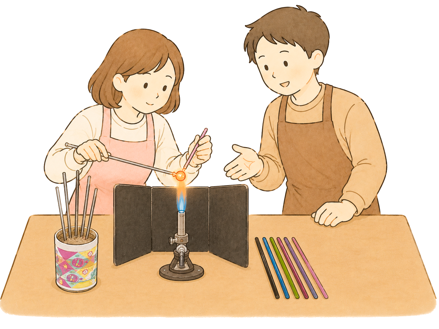 バーナーでガラスを溶かすとんぼ玉制作体験の様子 長野県池田町アトリエSHO